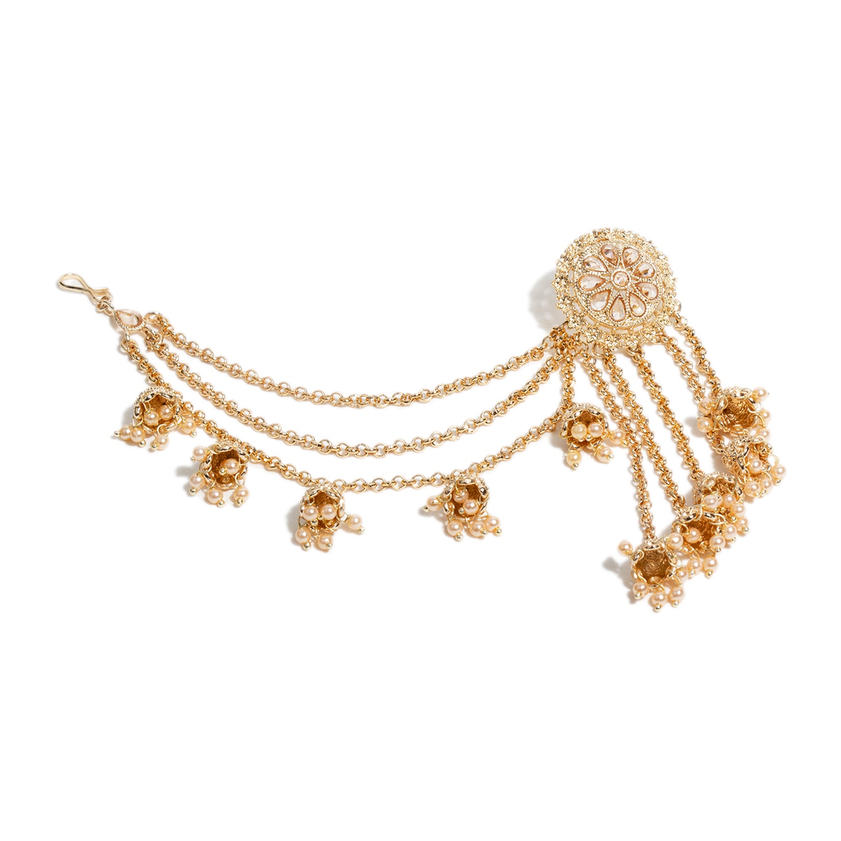 Gold Plated Kundan Jhumka Earrings With Hair Chain / Kundan Earrings /  Indian Jhumka Earrings / Indian Jewelry / Sabyasachi Jewelry - Etsy